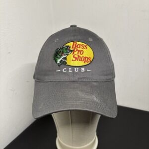 Bass Pro Shops Club Baseball Cap Gray OSFM Hat Adjustable Strapback Fishing Fish